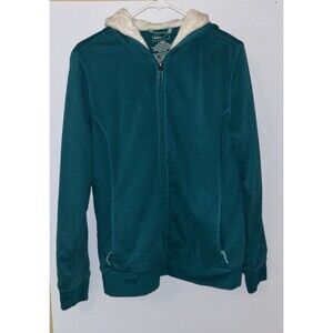 L.L. Bean Sherpa Woman Lined Green Zip Up Large Hoodie Jacket Pockets CHEST 42"